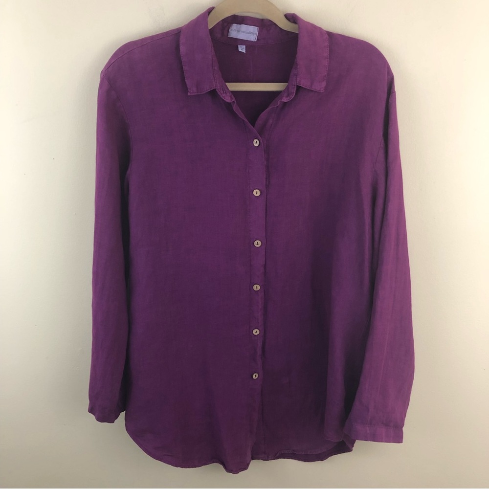 Soft Surroundings Blouse Womens Medium 100% Linen Button Up Raspberry Collared